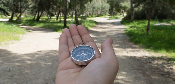 Kompass in einer Hand liegend symbolisiert Entscheidungshilfe